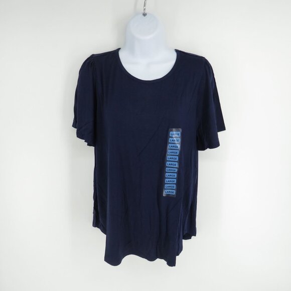 Nine West Womens Flutter Sleeve Top Large Navy Soft Casual Tee NWT $49.50 - Picture 1 of 6